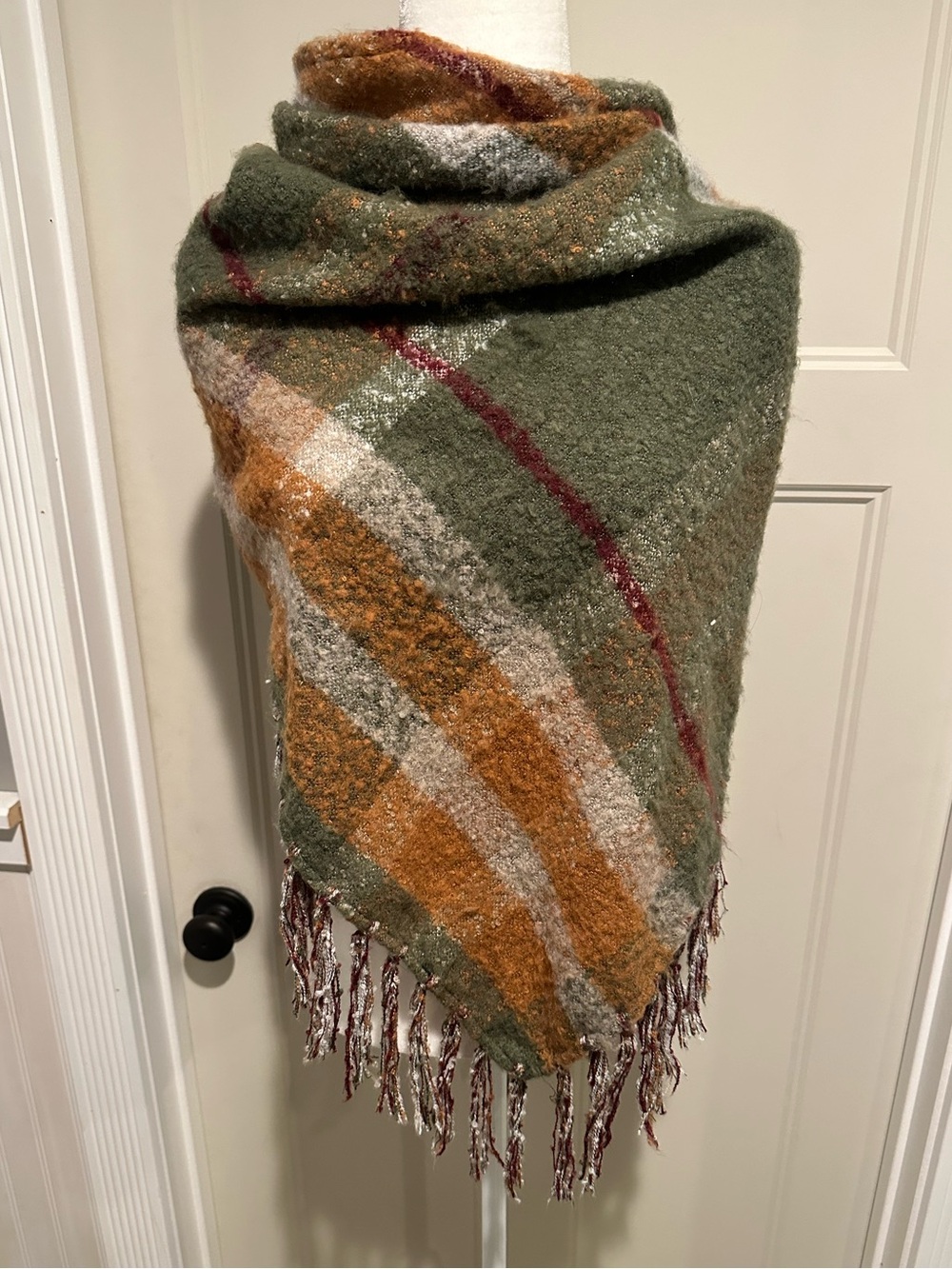 Altar’d State Cozy Olive Plaid Throw Shawl  Wrap with Fringe